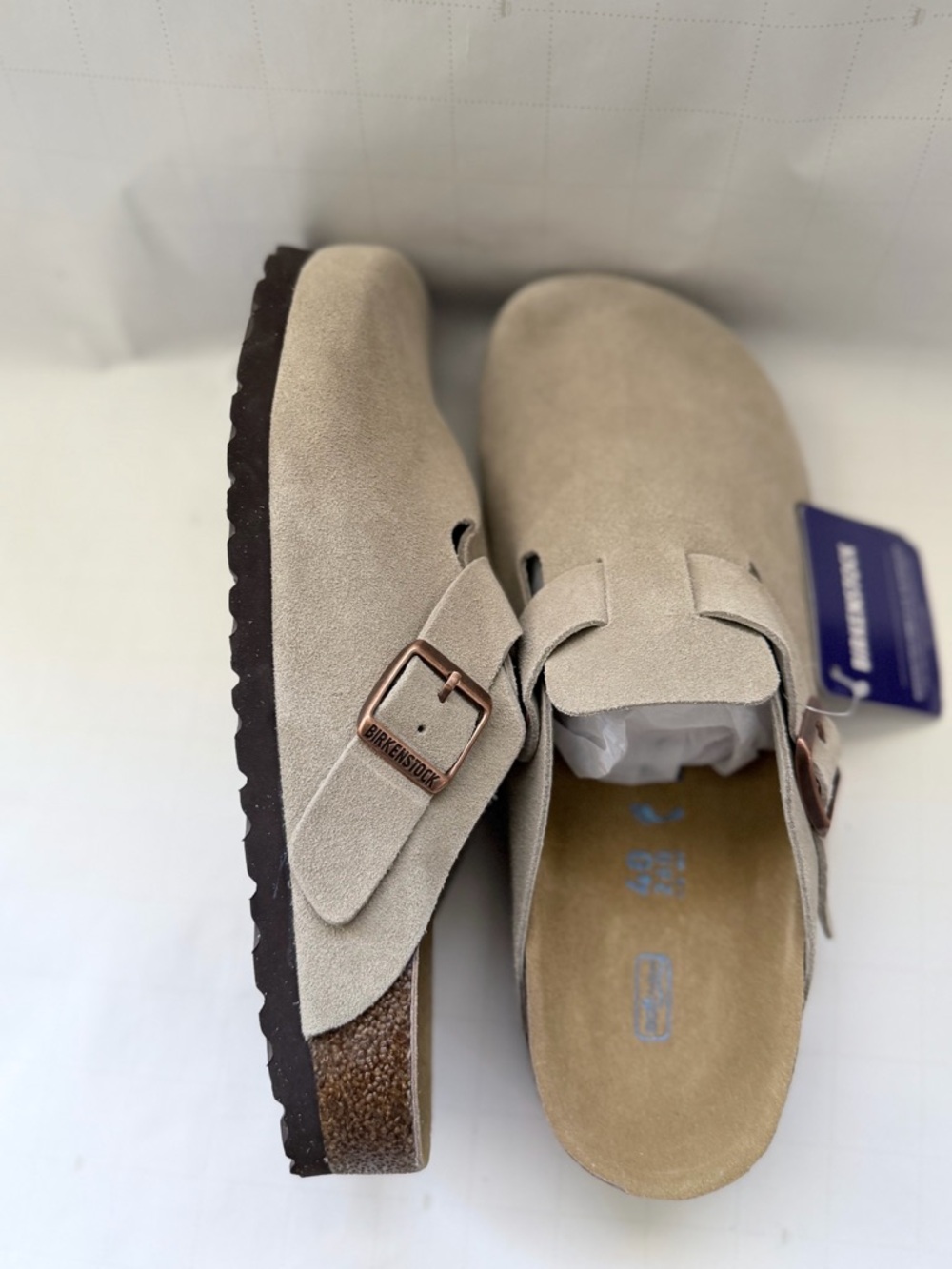 Birkenstock Women's Suede Clog Sandals in Light Taupe - Picture 3 of 5